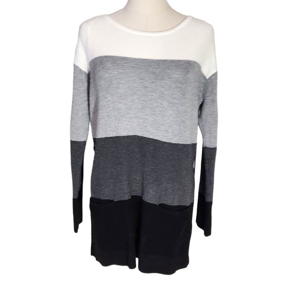 Vince Camuto Grey Colorblock Striped Long Sleeve Sweater NWT Womens Size S
